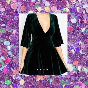 Black Velvet Plunge Skater Dress